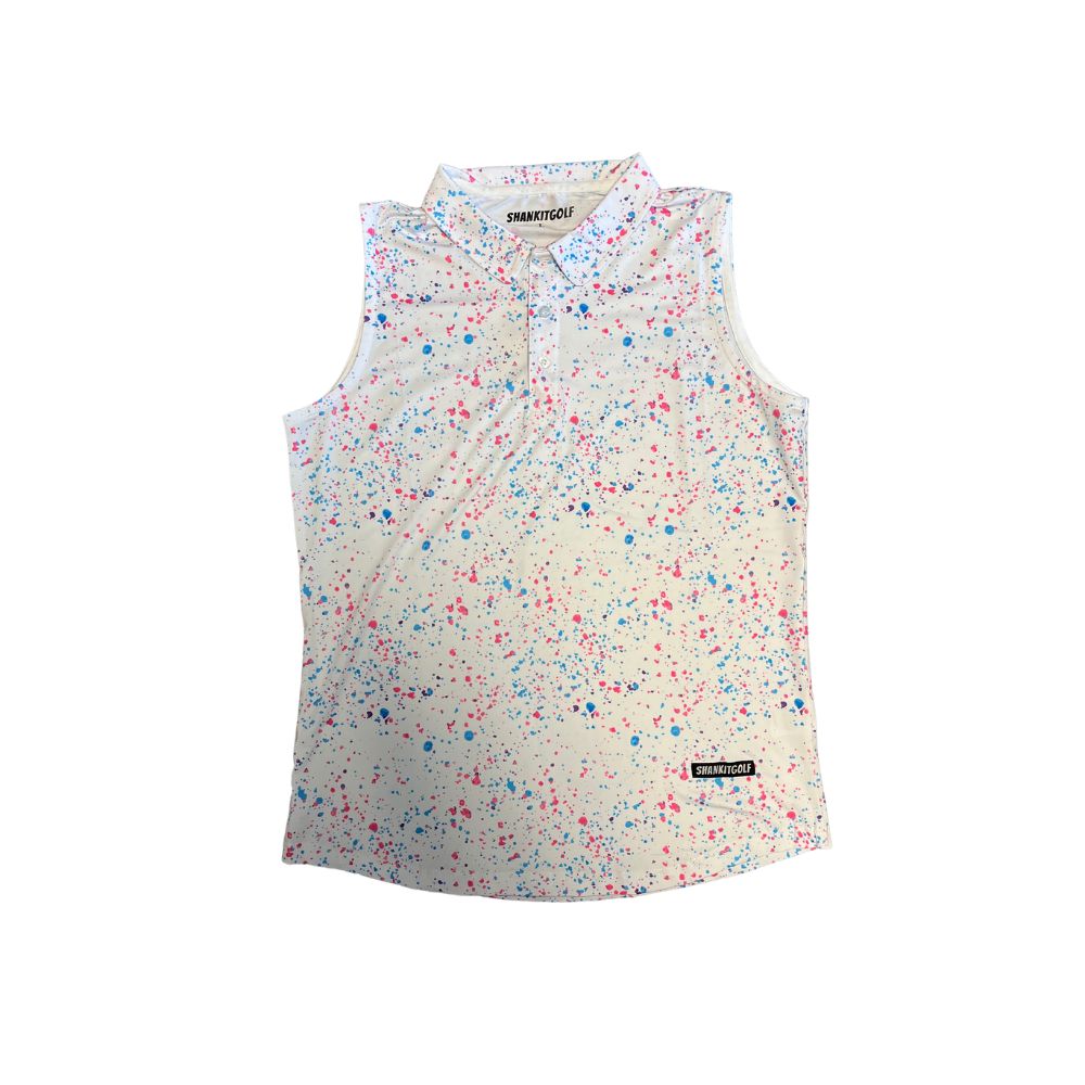 Womens White Paint Splatter Polo