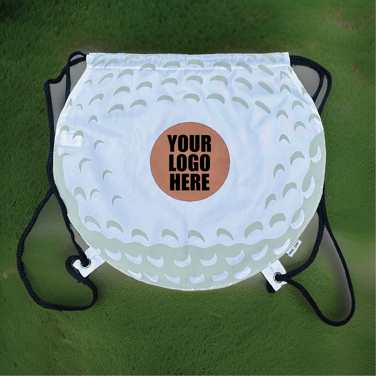 Custom golf swag bag with personalized accessories.