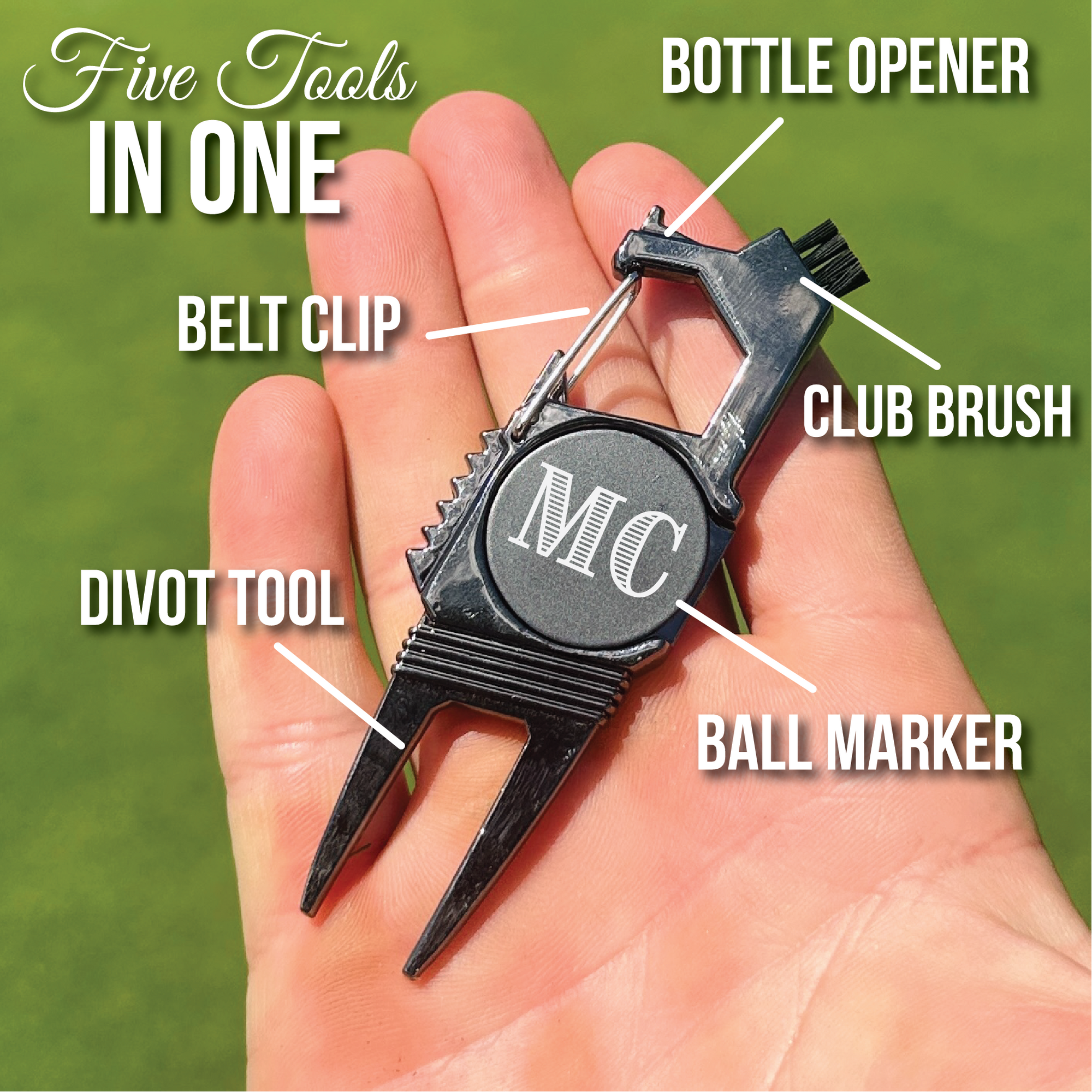 Monogrammed Golf Multi Tool with ball marker and carabiner attachment