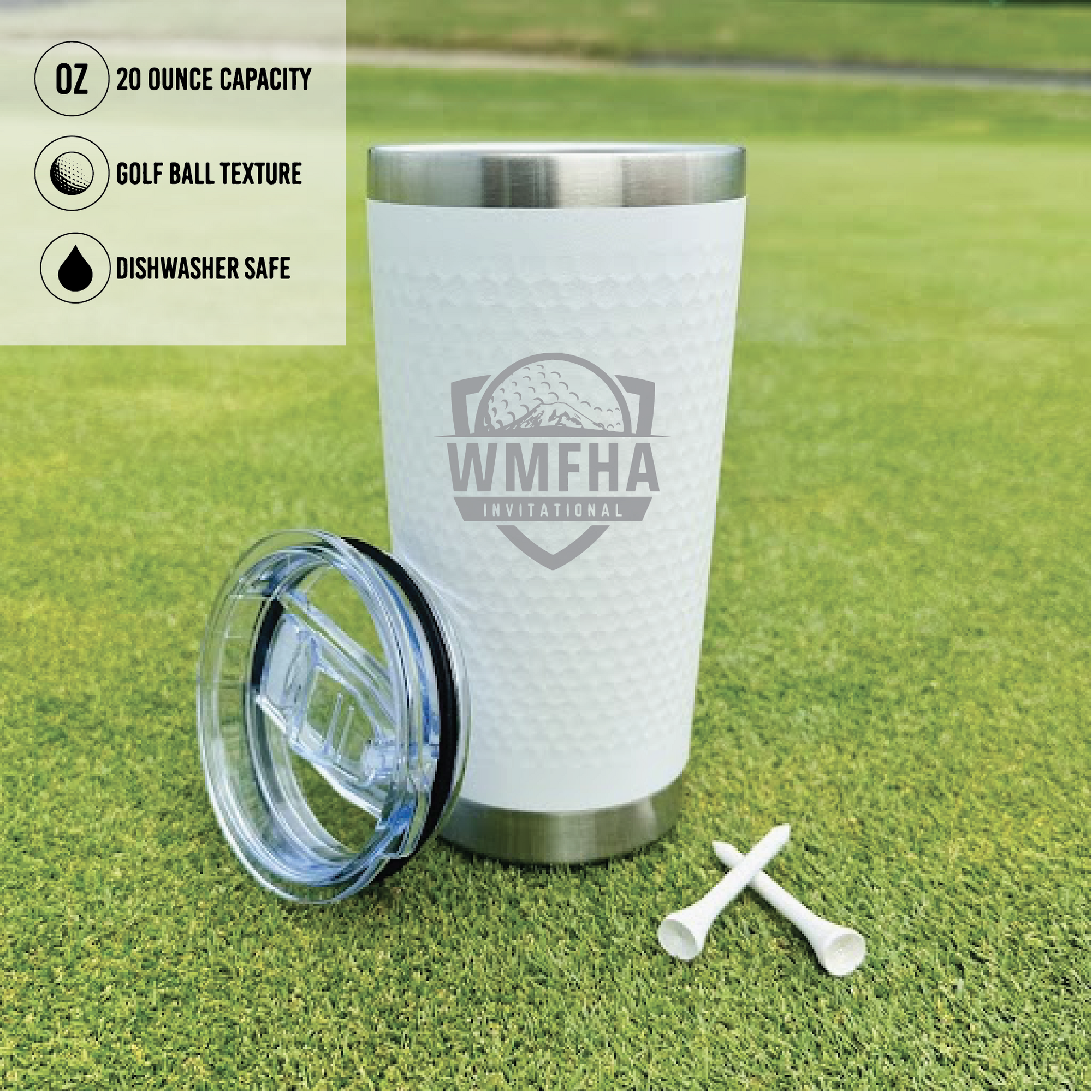 Custom golf tumbler with logo and double-wall insulation.