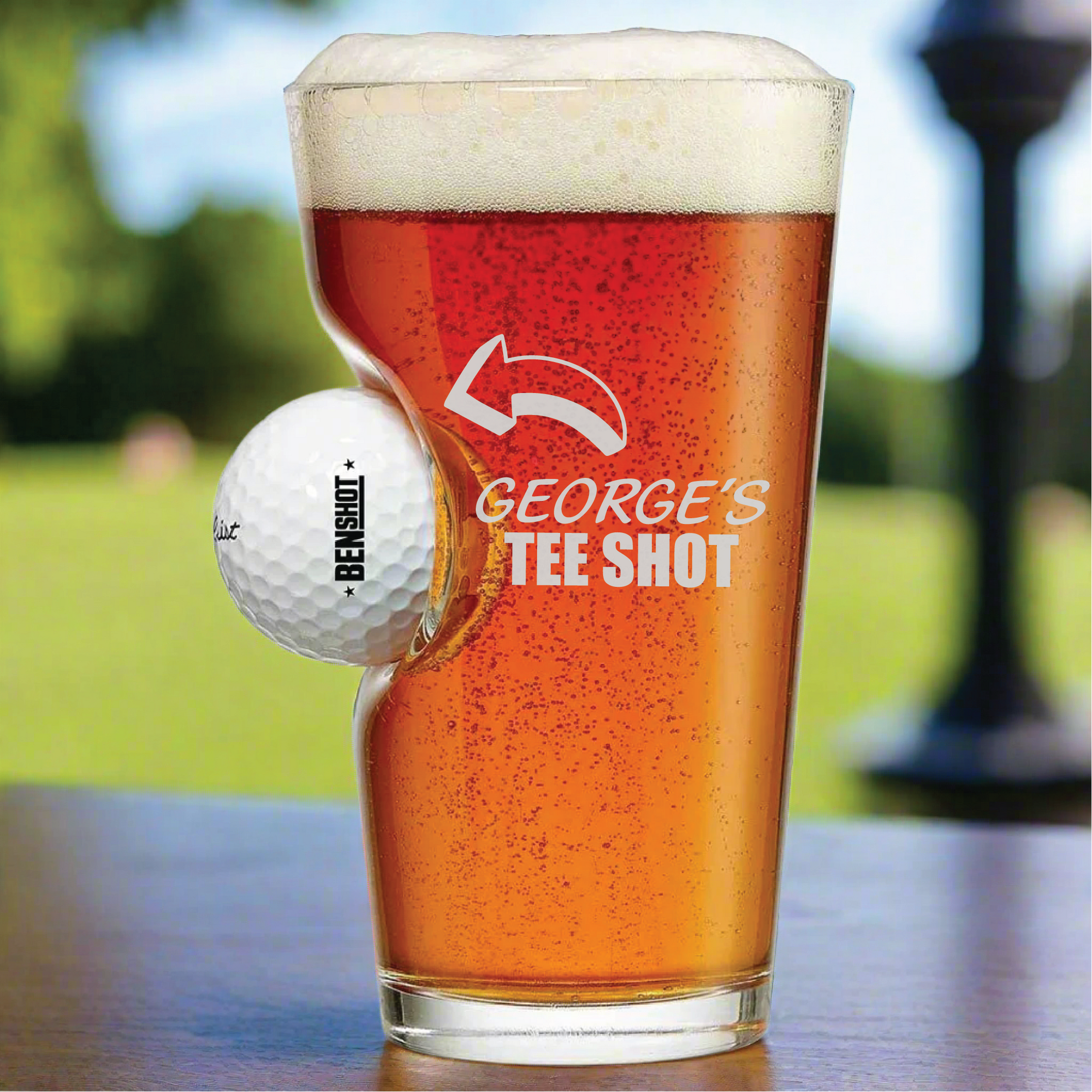 16 oz golf pint glass with custom design options.