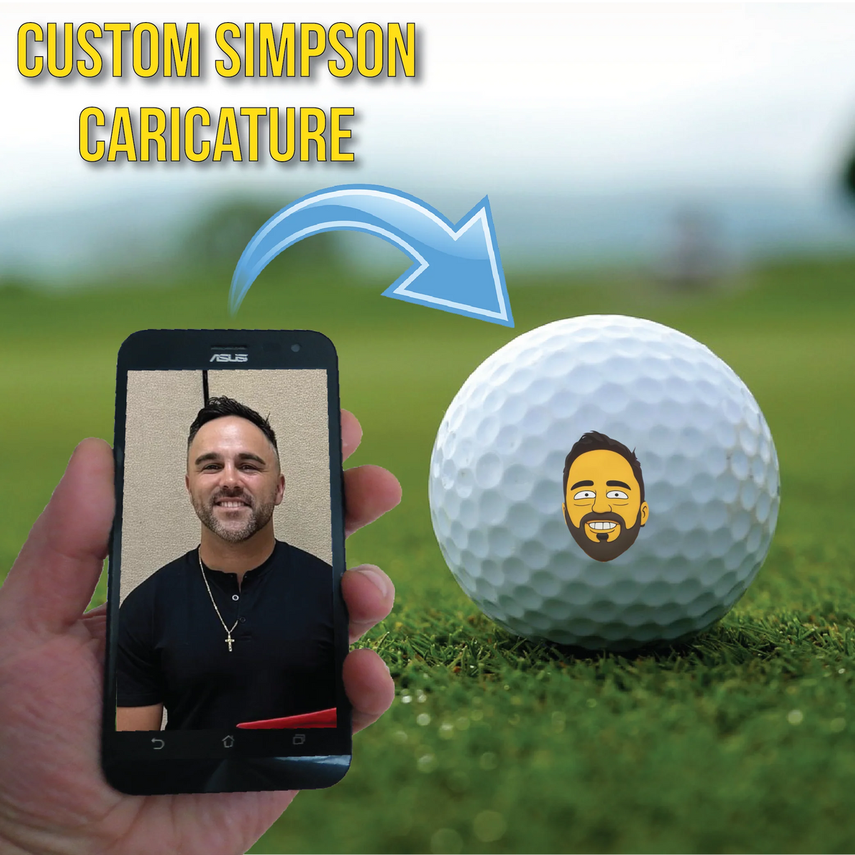 Custom golf balls with cartoon face design.