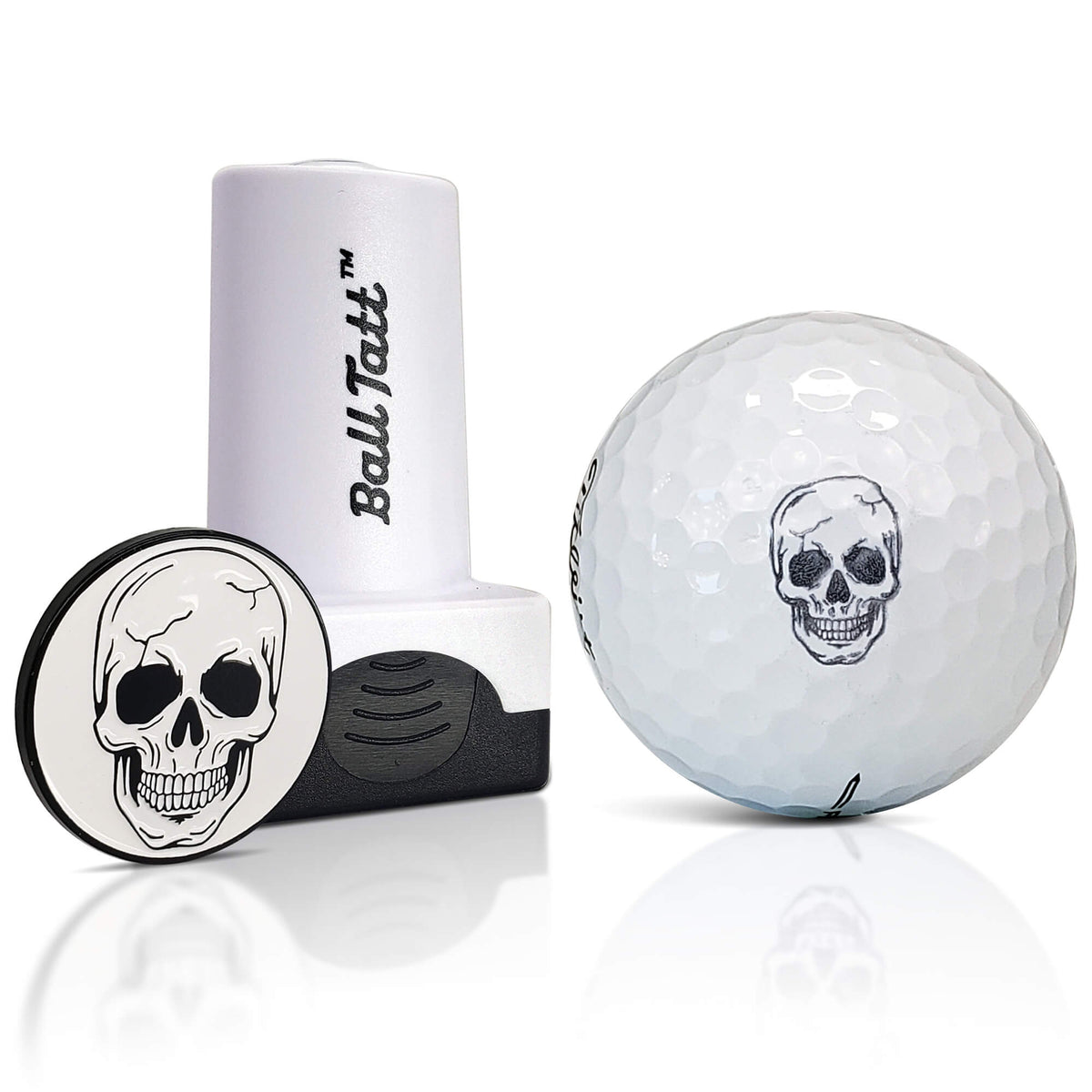 Skull Golf Ball Stamp and matching marker for unique ball marking.