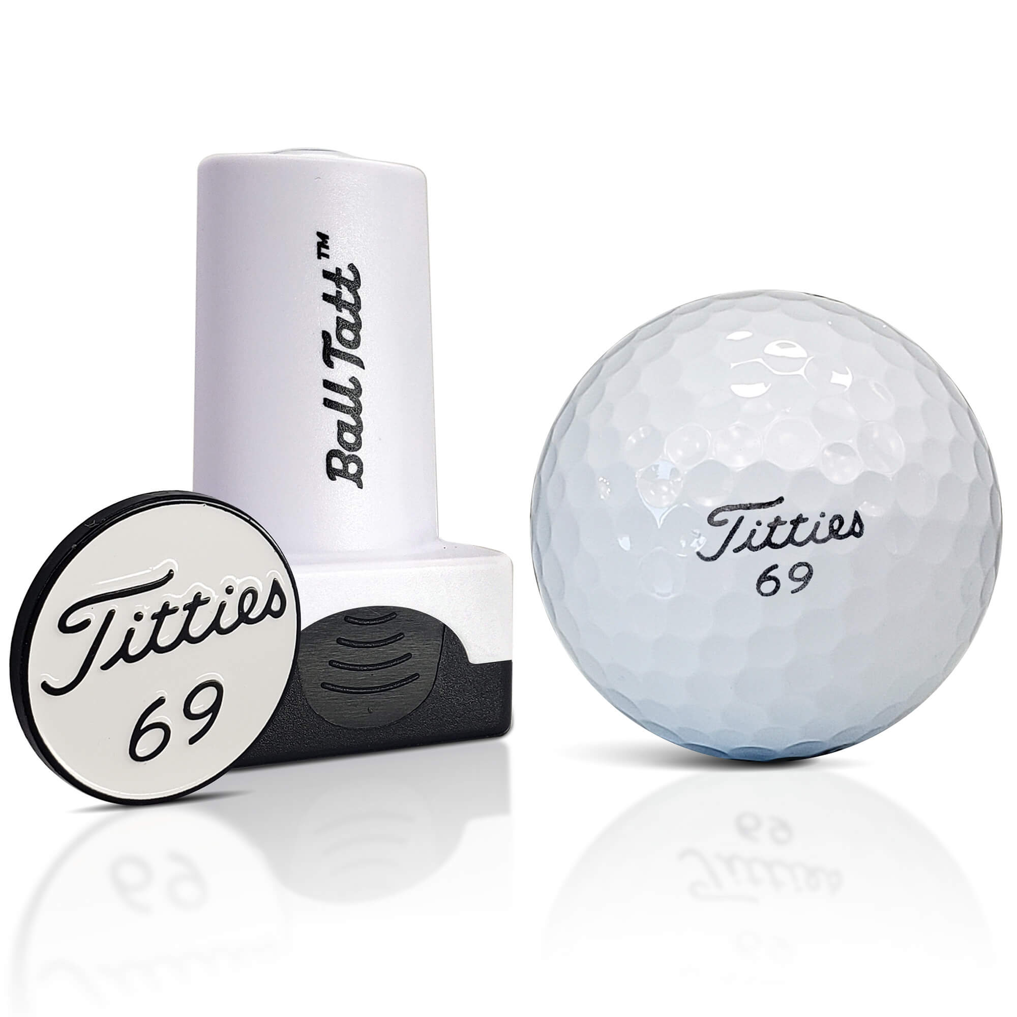 Titties 69 golf ball stamp and marker for fun ball identification.