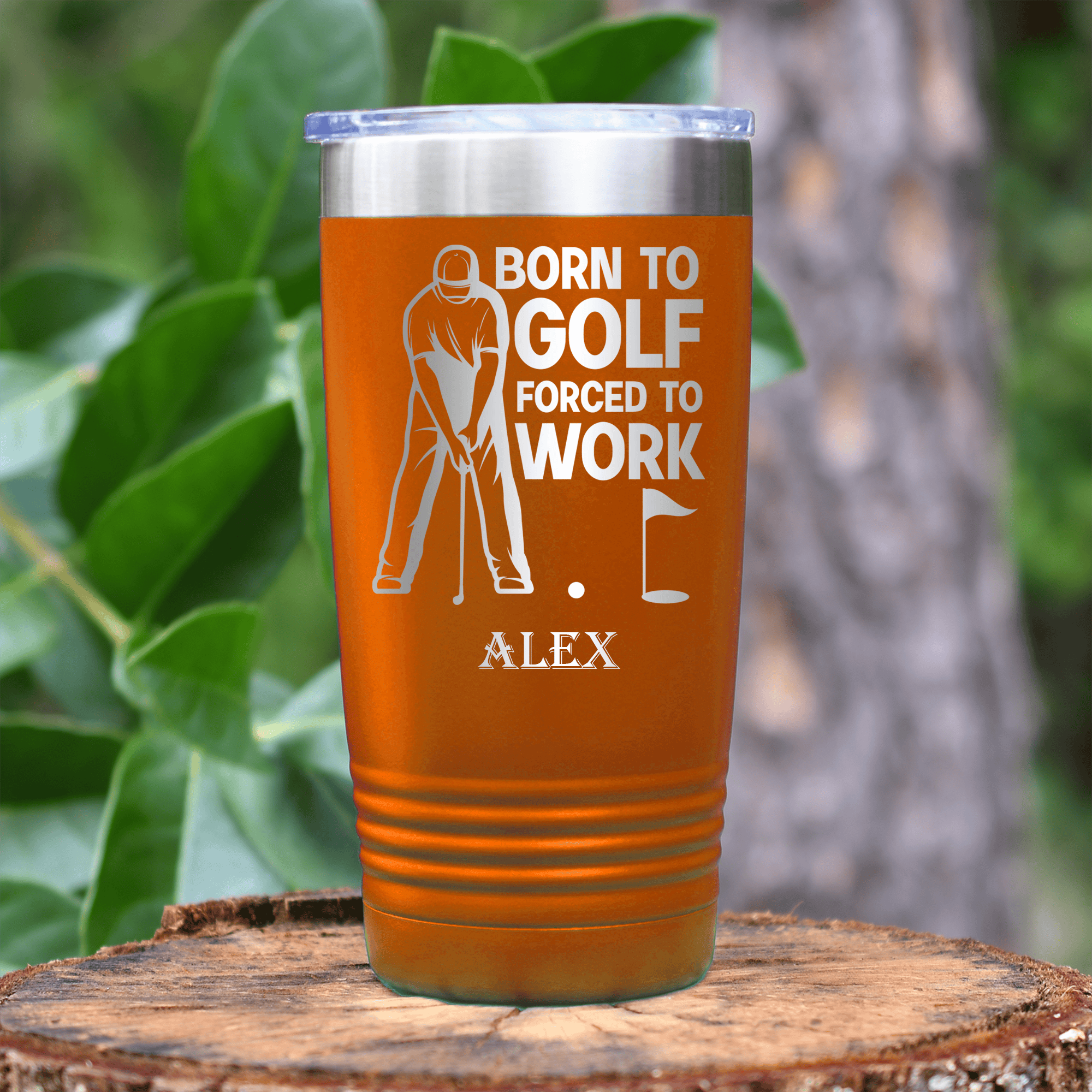 Orange Golf Tumbler With Born To Golf Design