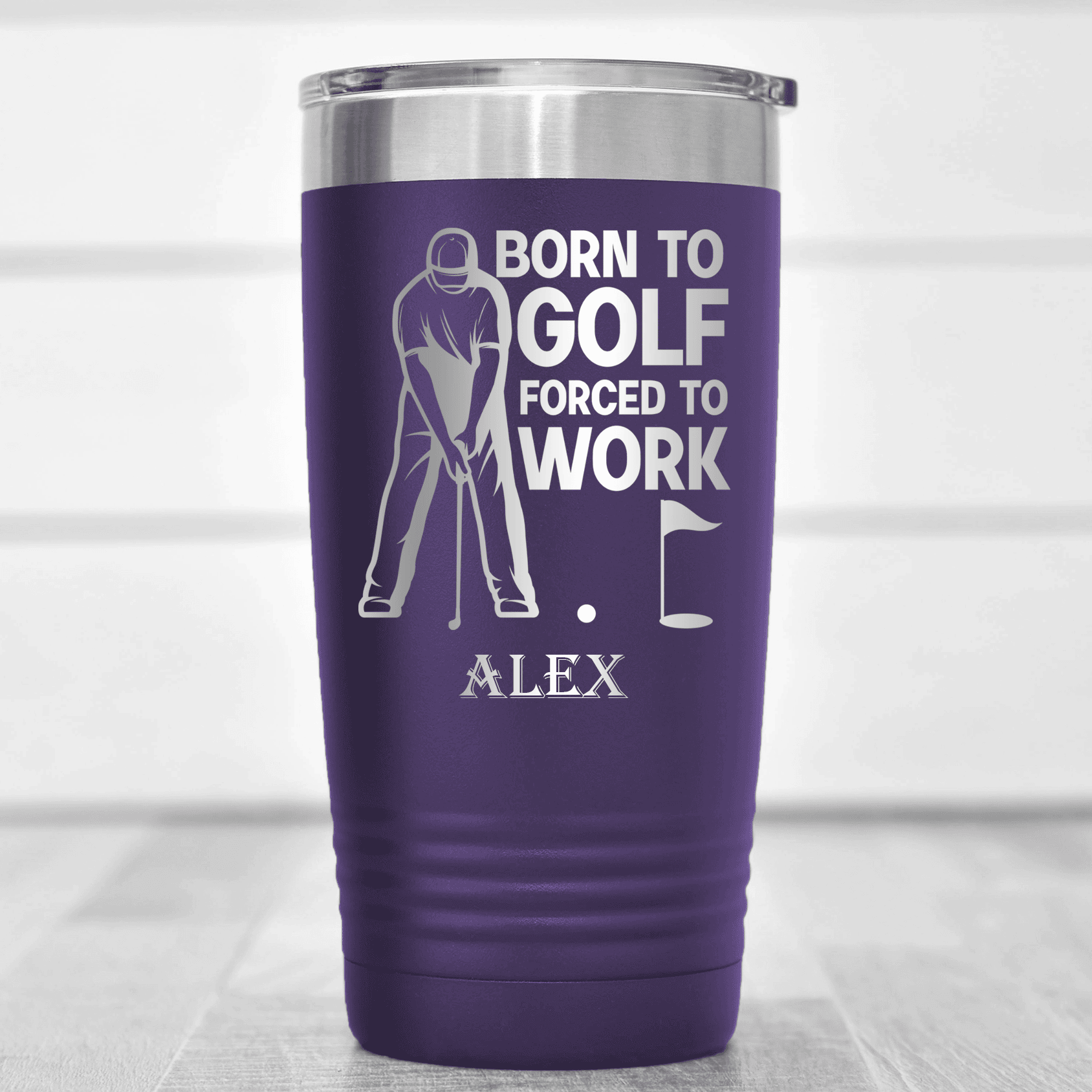 Purple Golf Tumbler With Born To Golf Design