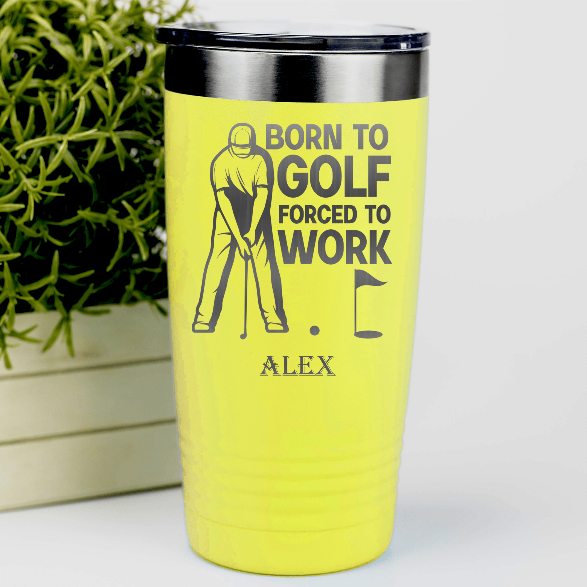 Yellow Golf Tumbler With Born To Golf Design