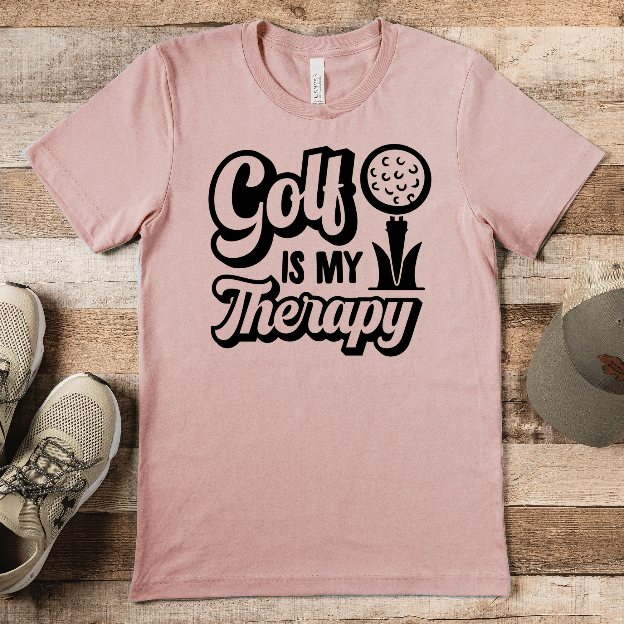 Heather Peach Mens T-Shirt With Golf Is My Therapy Design