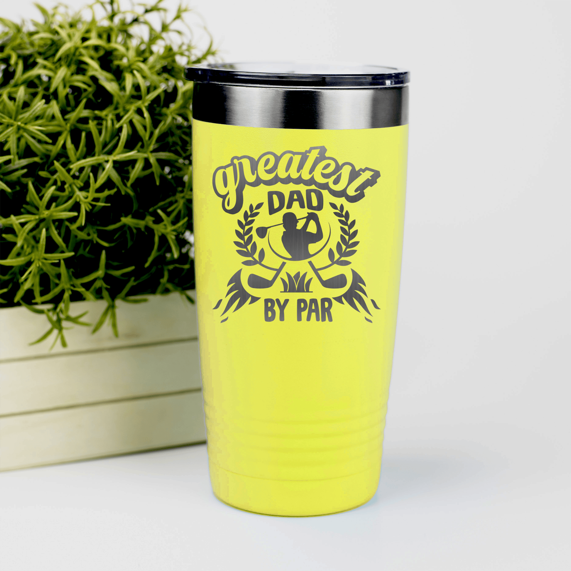 Yellow golf tumbler Greatest Dad By Par