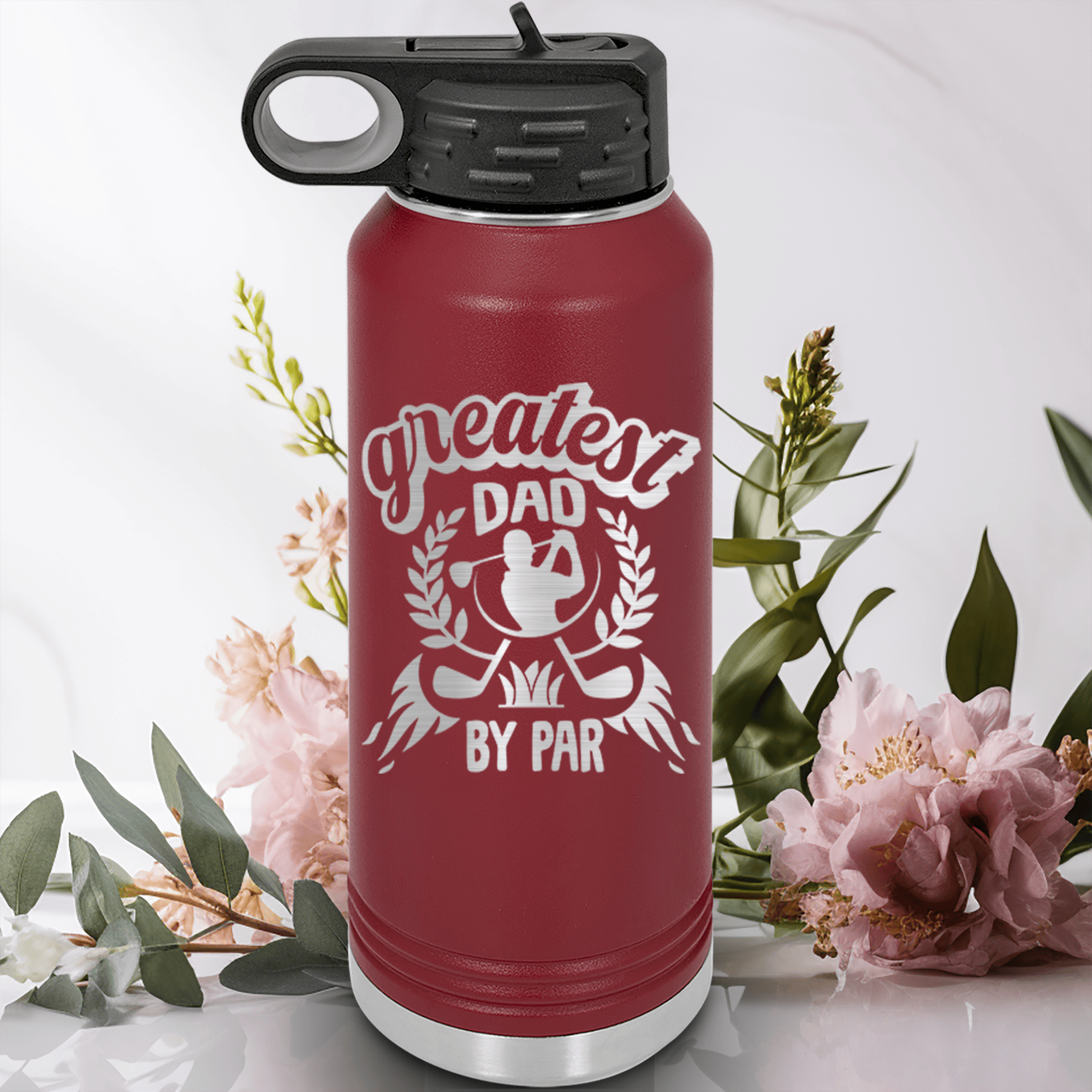 Maroon golf water bottle Greatest Dad By Par