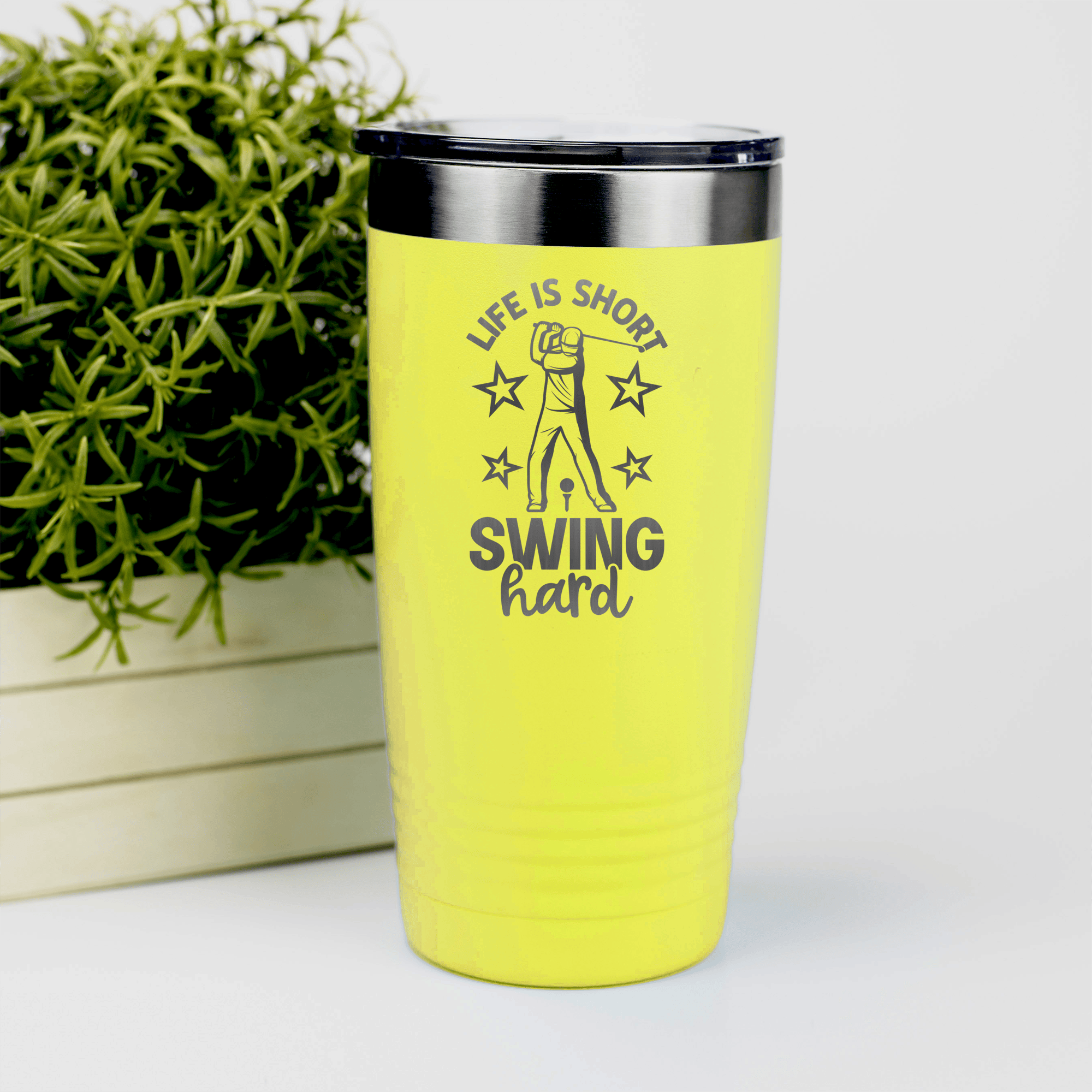 Yellow golf tumbler Life Is Short Swing Hard