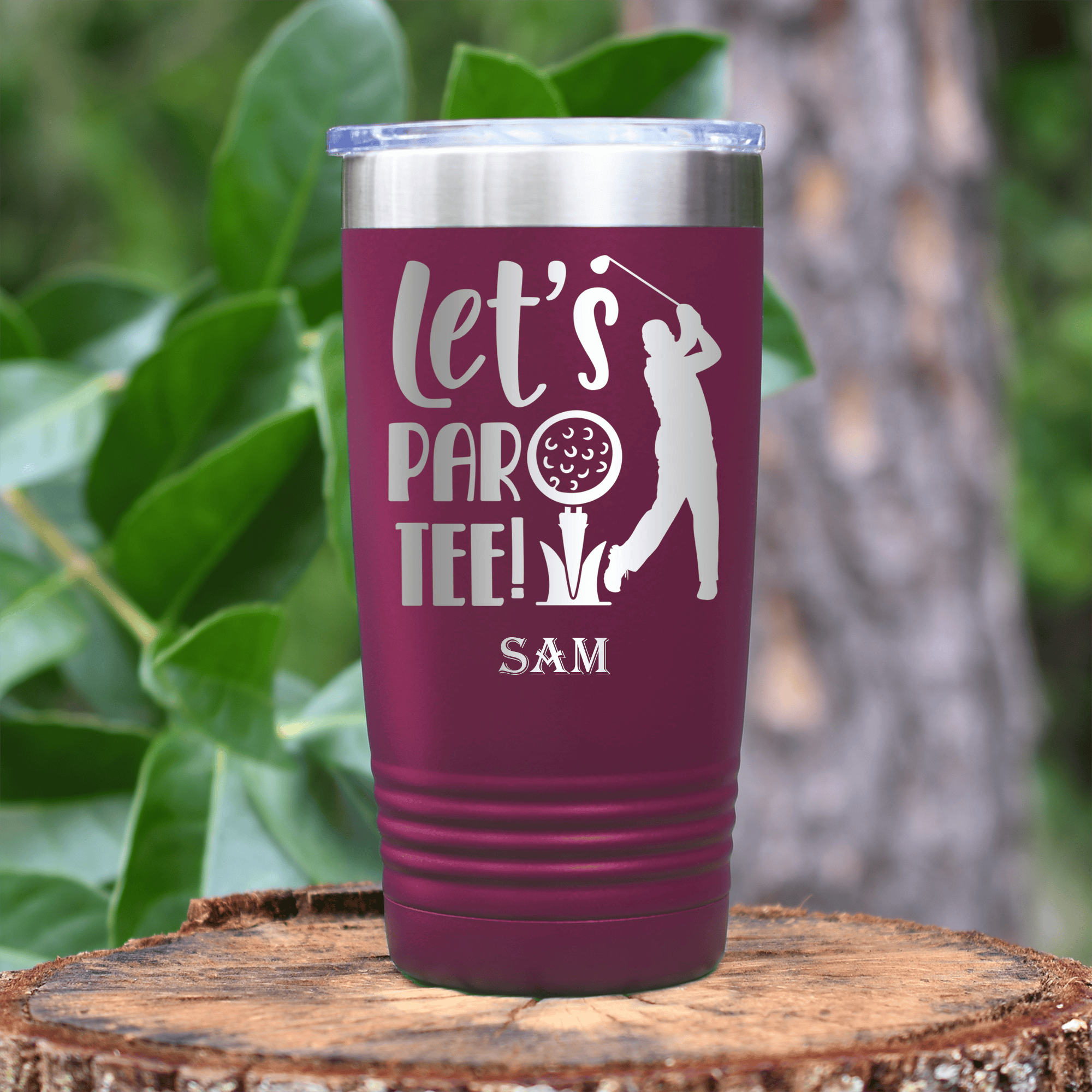 Maroon Golf Tumbler With Par Tee Time Design