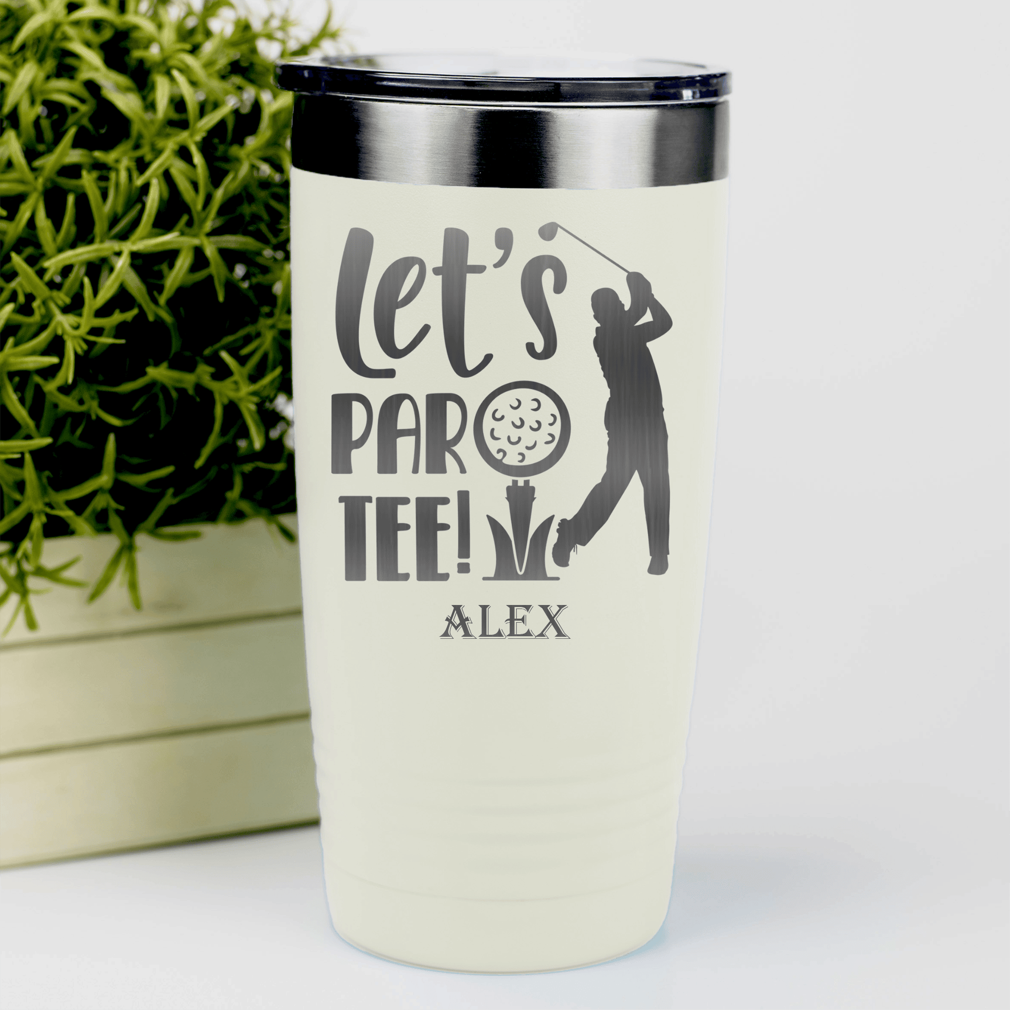 White Golf Tumbler With Par Tee Time Design