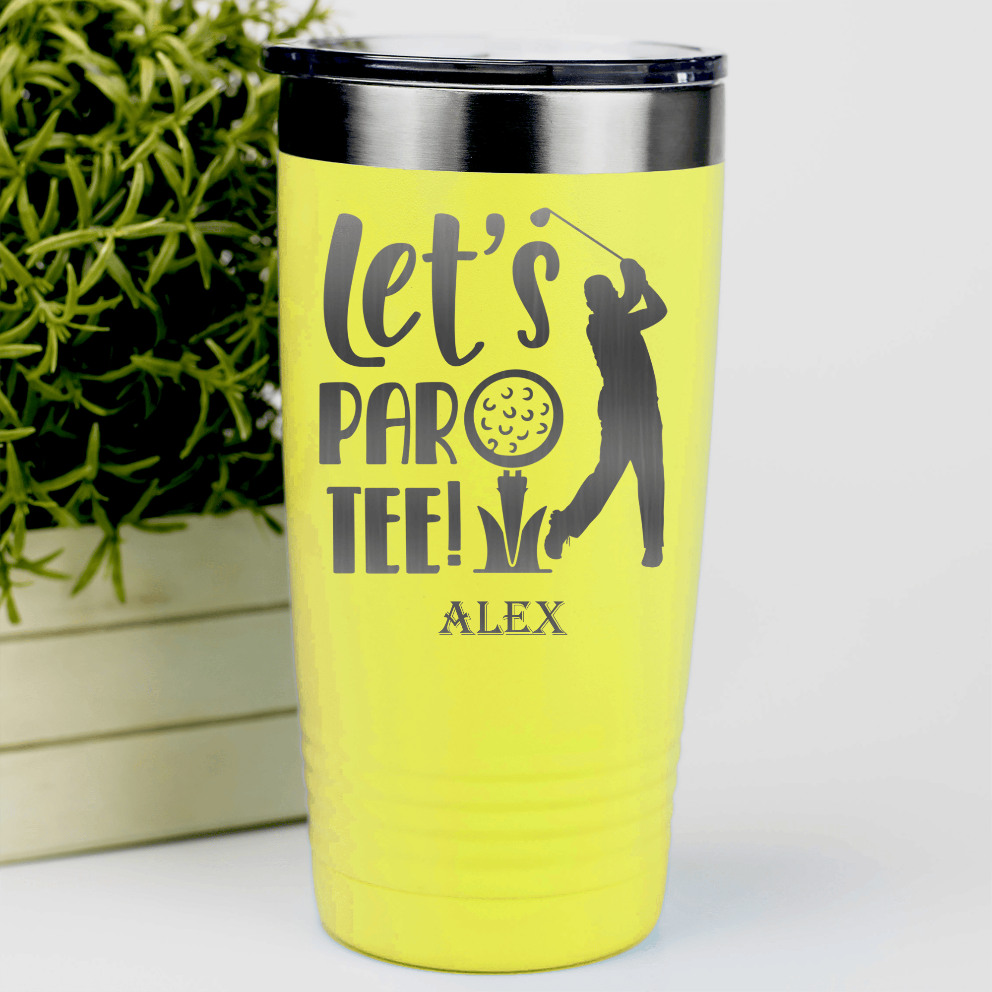 Yellow Golf Tumbler With Par Tee Time Design