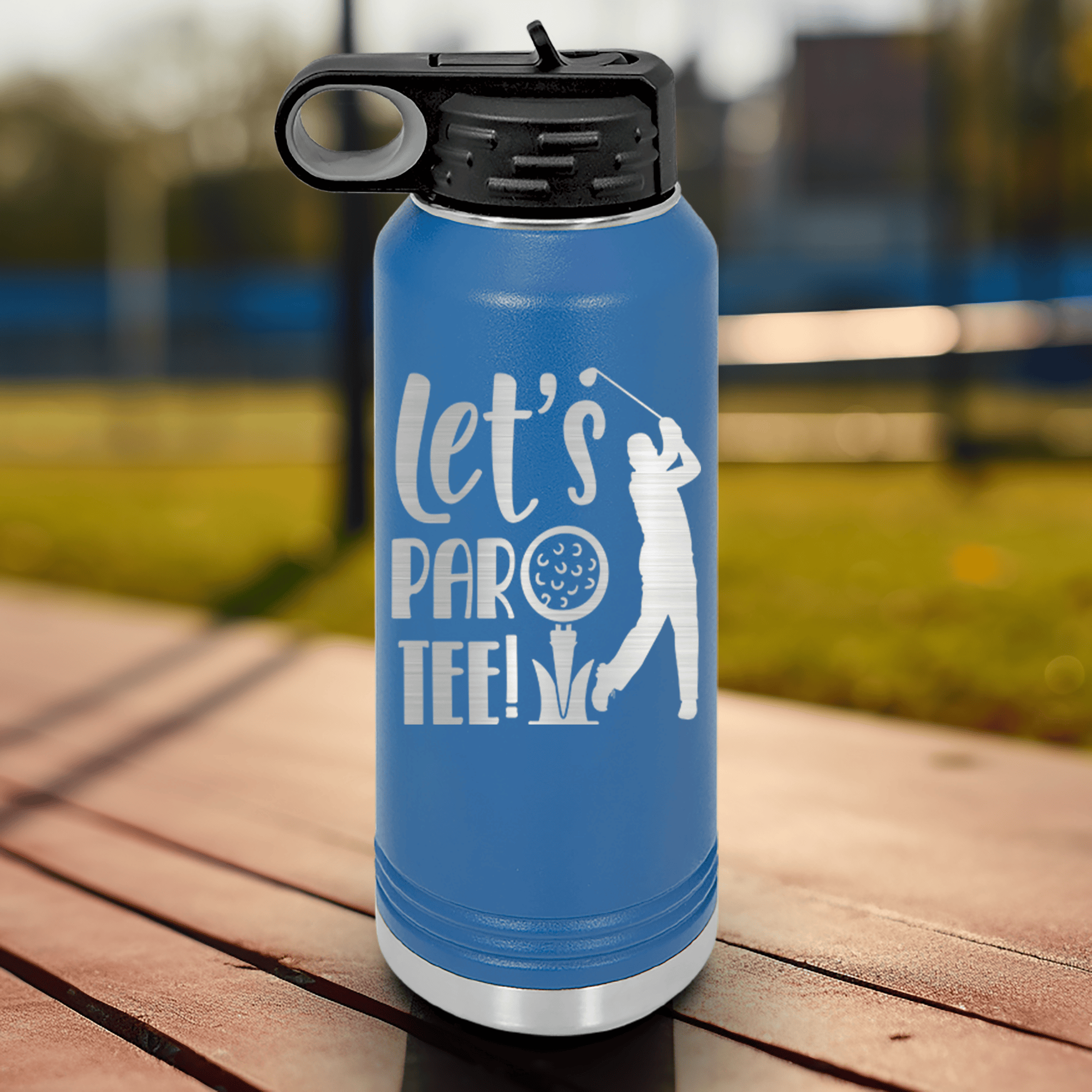 Blue golf water bottle Par Tee Time