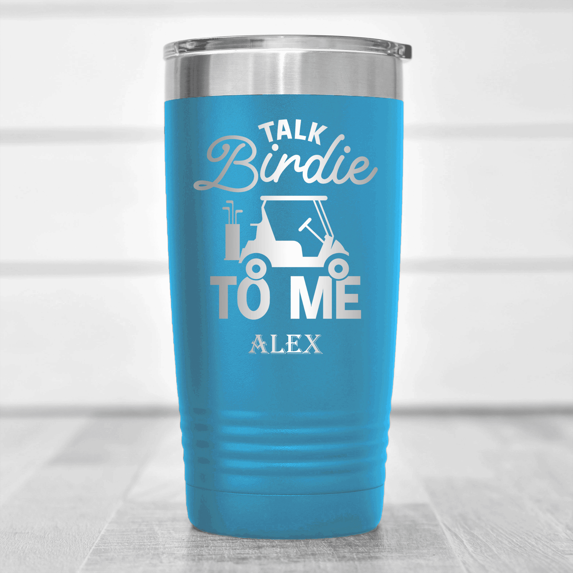 Light Blue Golf Tumbler With Talk Birdie To Me Design