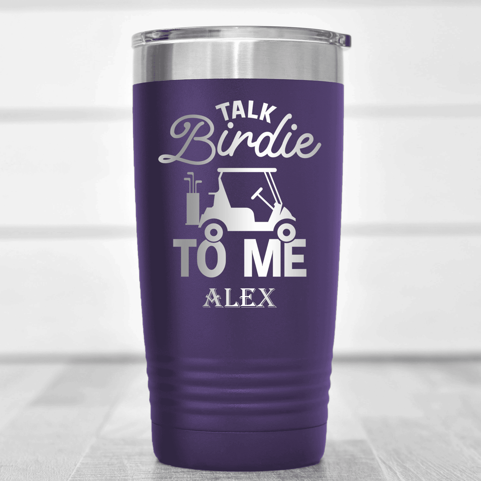 Purple Golf Tumbler With Talk Birdie To Me Design