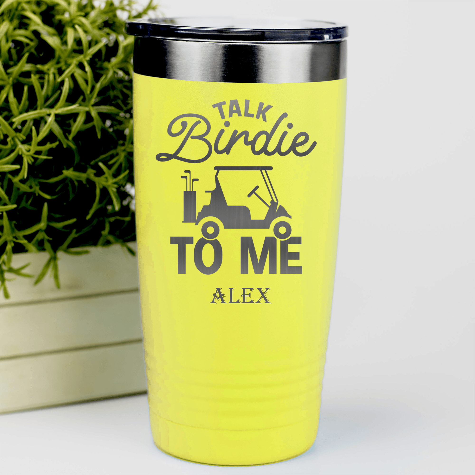 Yellow Golf Tumbler With Talk Birdie To Me Design