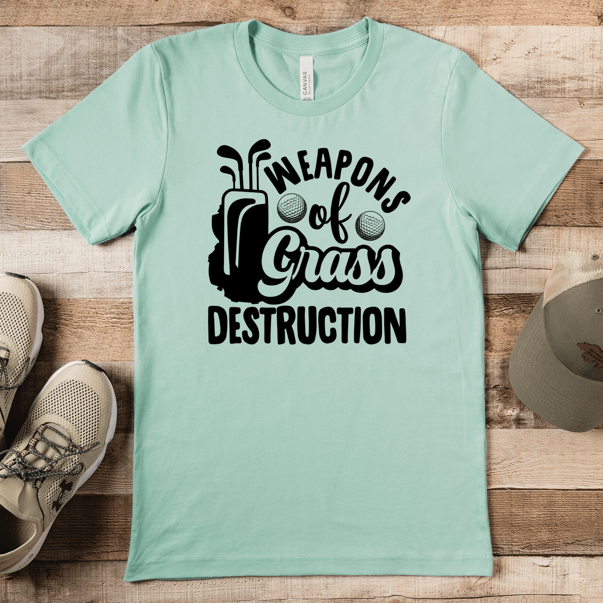 Light Green Mens T-Shirt With Weapons Of Grass Destruction Design