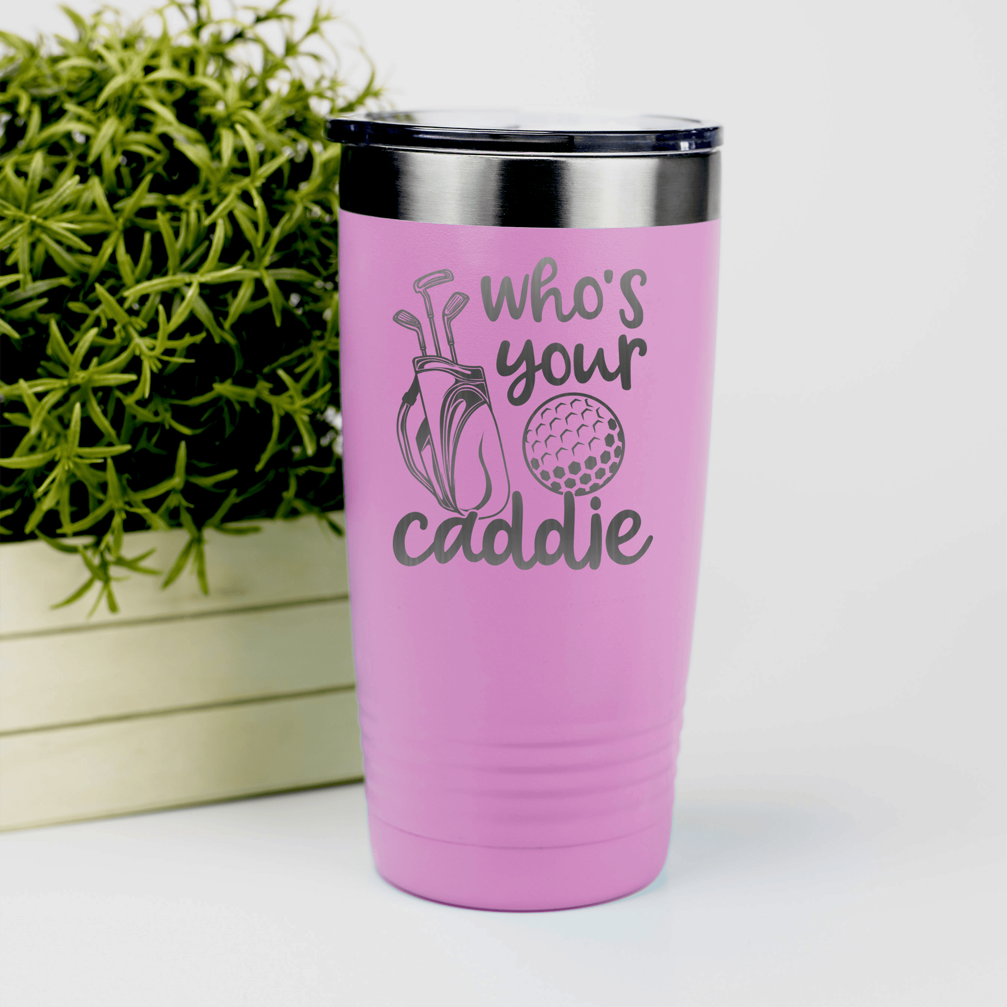 Pink golf tumbler Whos Your Caddie