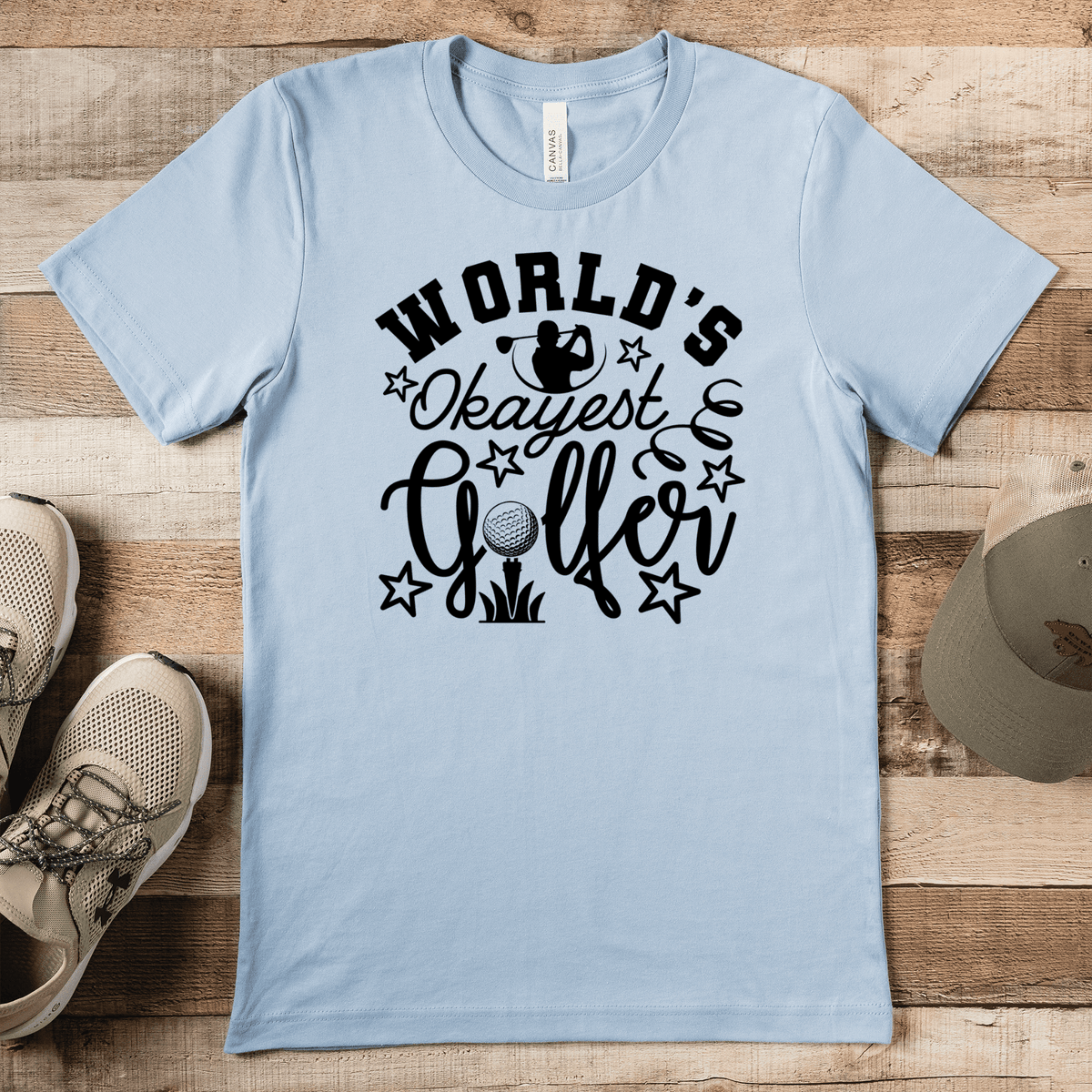 Light Blue Mens T-Shirt With Worlds Kinda Good Gofler Design