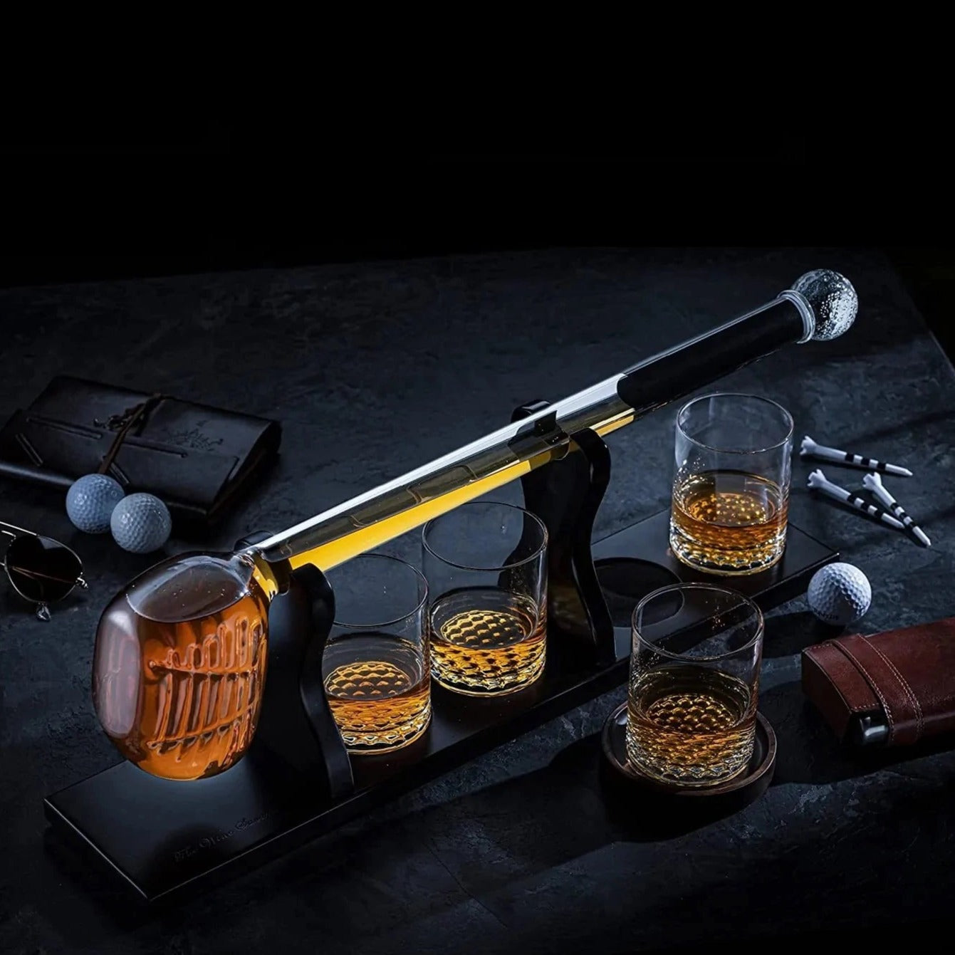 Luxurious Bar Gift Set - Golf Whiskey Glasses - Golf Ball Chillers